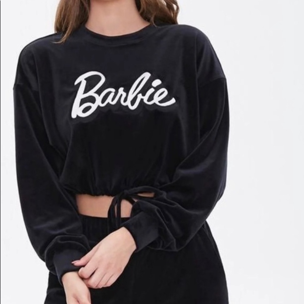 F21 Barbie Black White velour jumpsuit sweats sweatshirt pants 1X